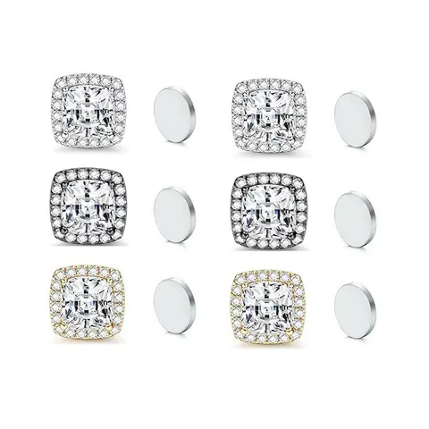 ZAKOL New 1 Pair Buling Cubic Zirconia Stainless Steel Magnetic Ear Clip Simple Fashion No Piercing Stud Earrings for Women Men