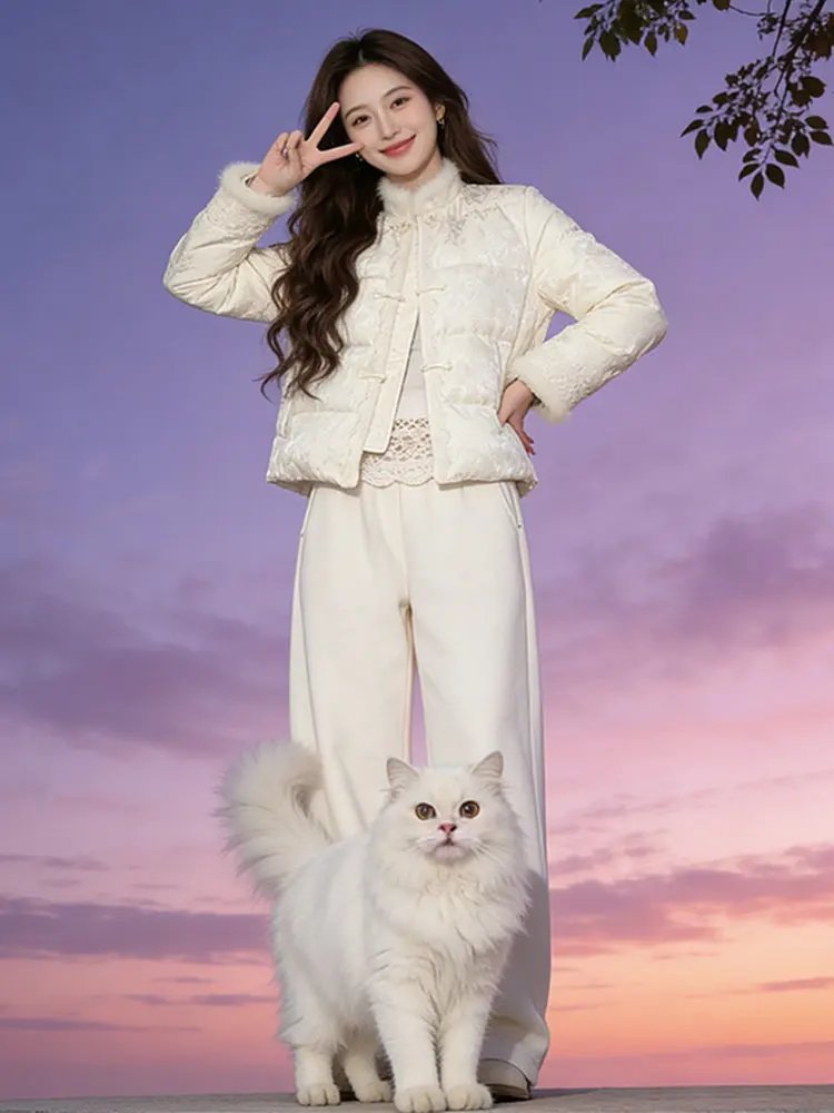 

New Chinese Sle Thiened Winter down Cotton Jaet Women's Loose Warm Coat Retro Sle Commute Faion ort Length Single...