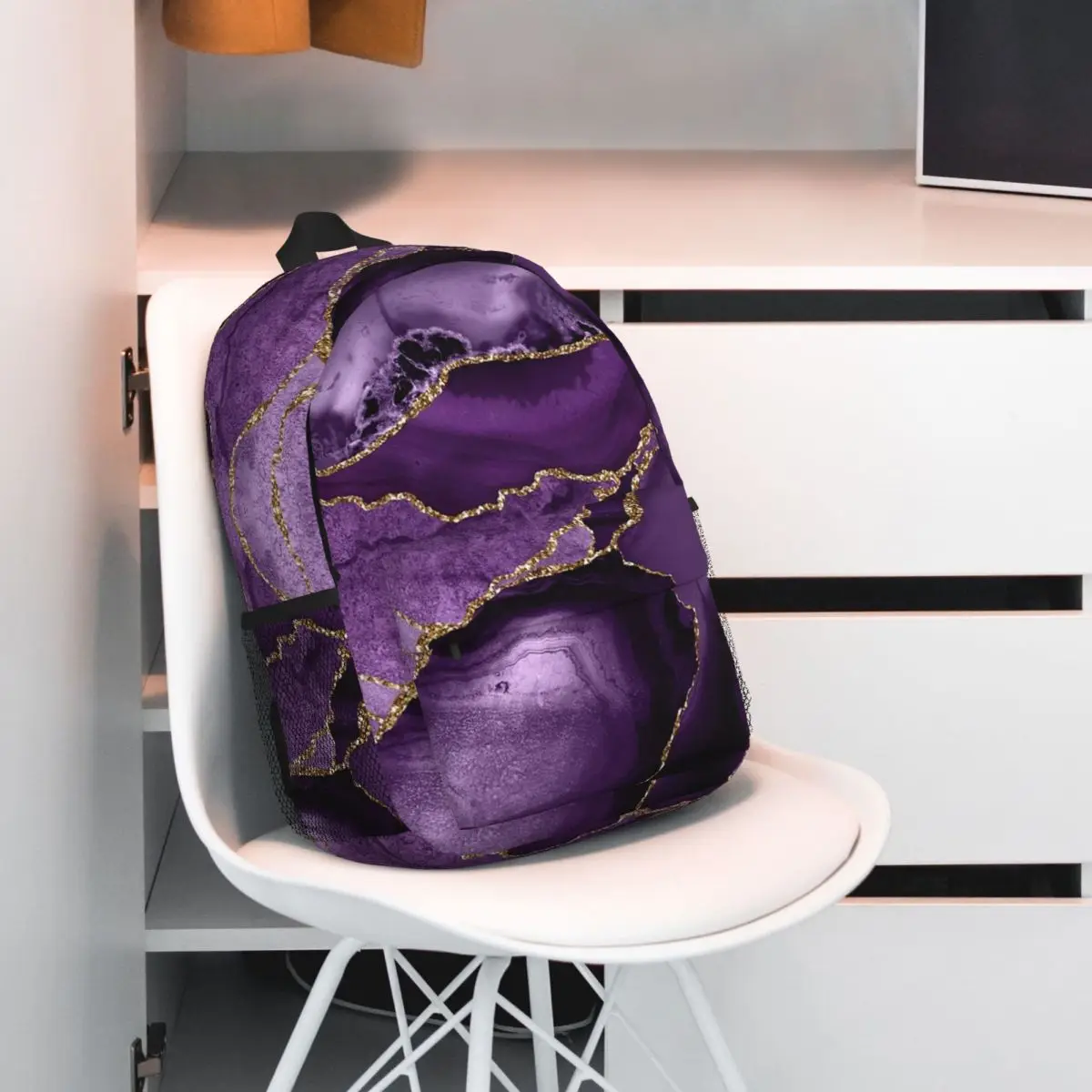 Purple Faux Marble Abstract Landscap Backpack Hot Sale Daypack Large Capacity BookBag Shoulder Bags for Men Women School Bag