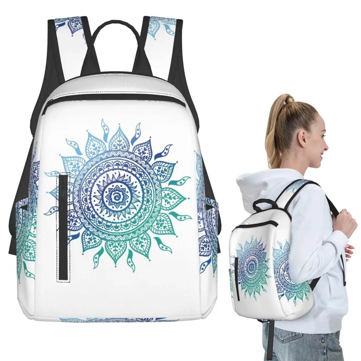 

Blue Gradient Mandala Backpack Student BookBag Children School Bag Laptop Shoulder Bags Boys Girls