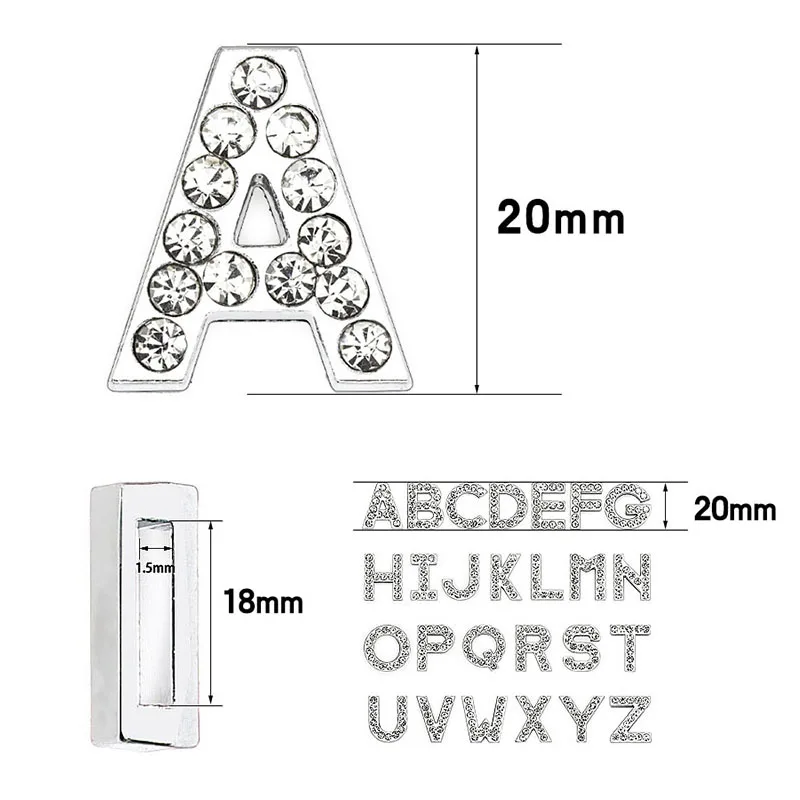 18MM Inner Diameter A-Z 26pcs/set Rhinestone Letters Jewelry Making Accessories Fashion Jewelry Findings & Components