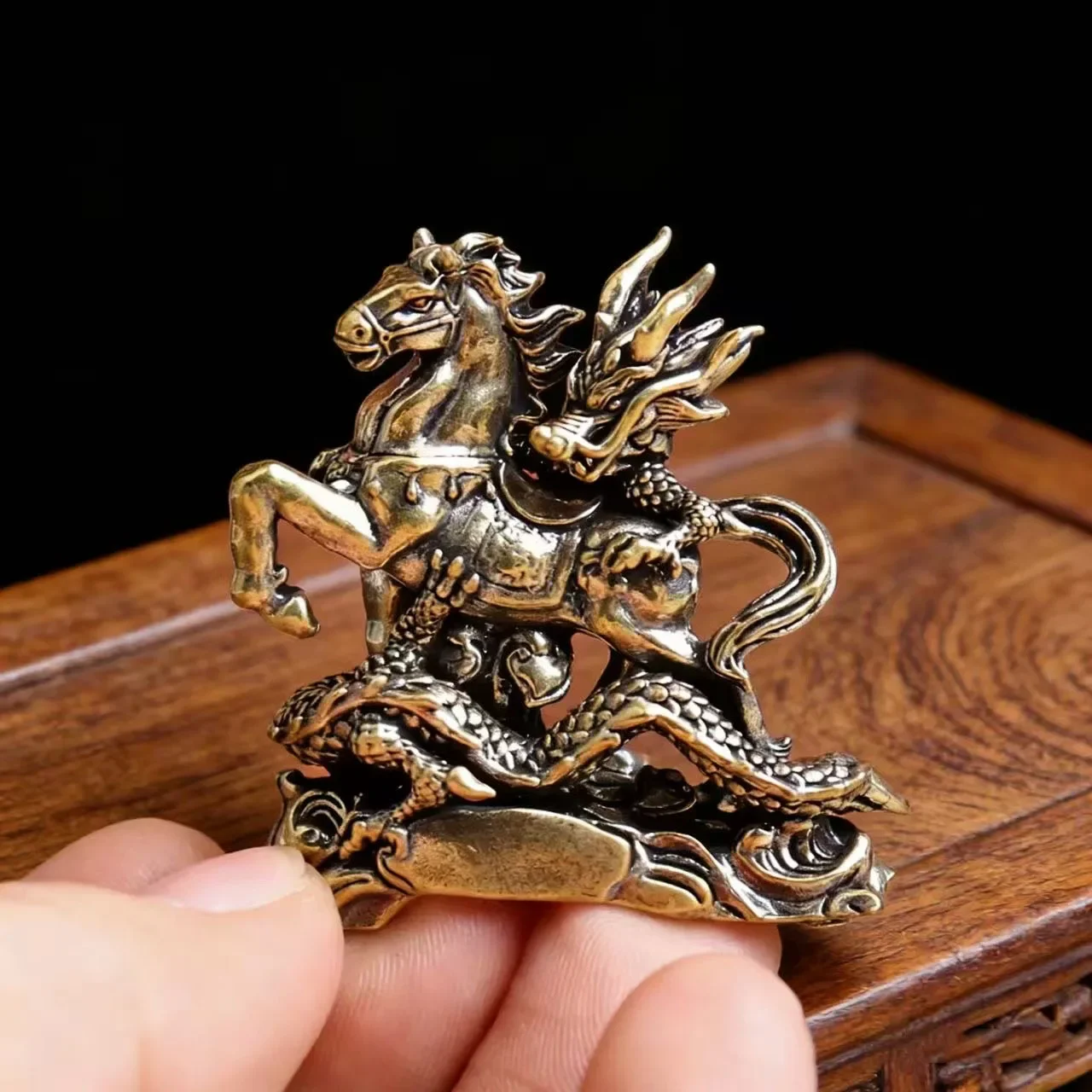 Retro Brass Dragon Horse Figurine Metal Chinese Mythical Animal Statue Feng Shui Desktop Decor Collectible Gift view 4