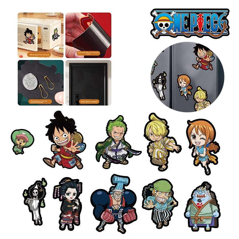 10Pcs One Piece Luffy Magnetic Refrigerator Sticker Zoro Creative 3D Soft Magnetic Tape Washing Home Appliances Decoration Gifts