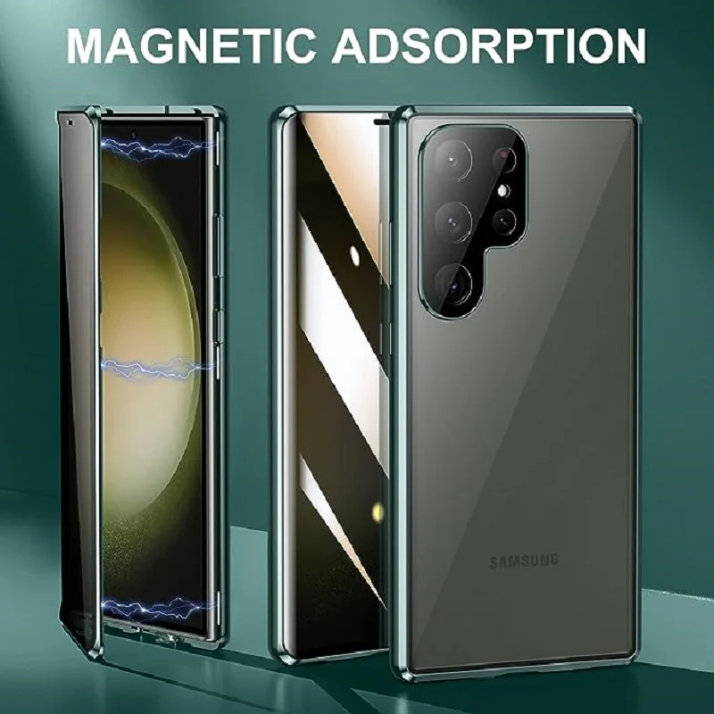 Metal Magnetic Privacy Double Sided Glass Cover For Samsung Galaxy S24 S23 Ultra S22Plus With Lens Protection And Security Lock