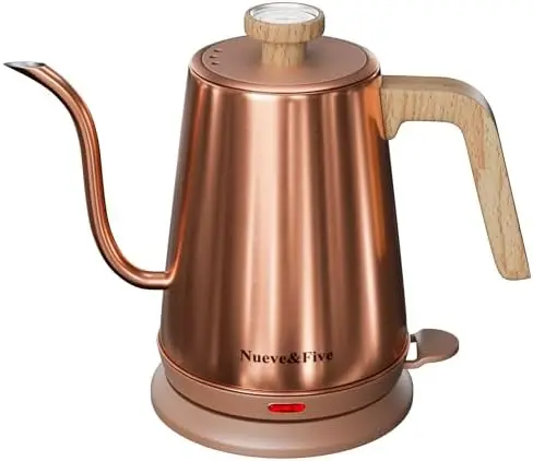 

Nueve&Five Gooseneck Electric Kettle 1000W with Thermometer - Stainless Steel & Copper Tea Kettle for Coffee & Tea