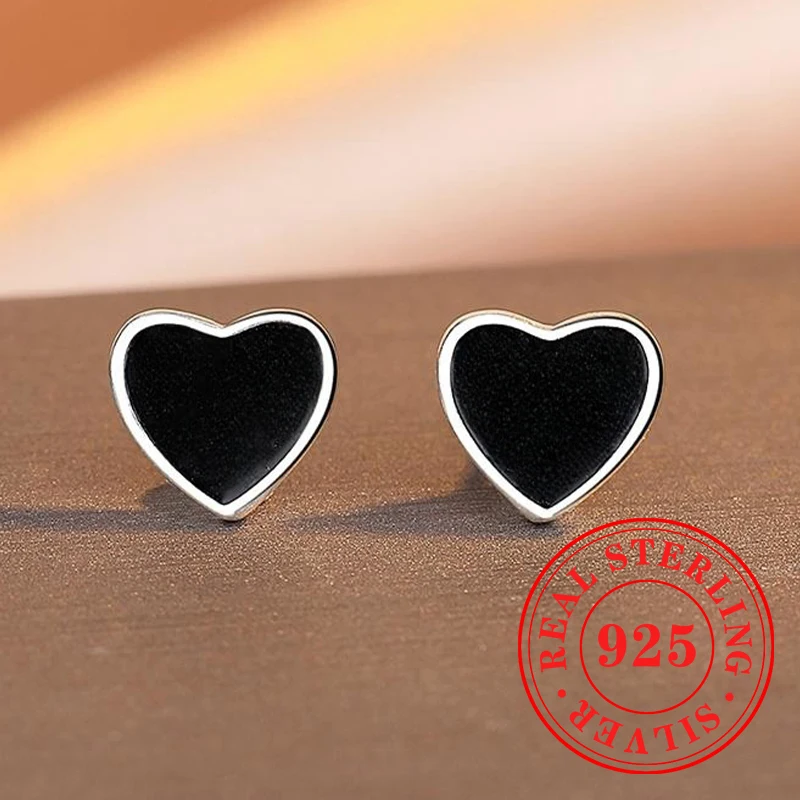 Huitan Black Heat Stud Earrings 925 Sterling Silver Punk Style Simple Ear Accessories for Women Versatile Daily Party Jewelry