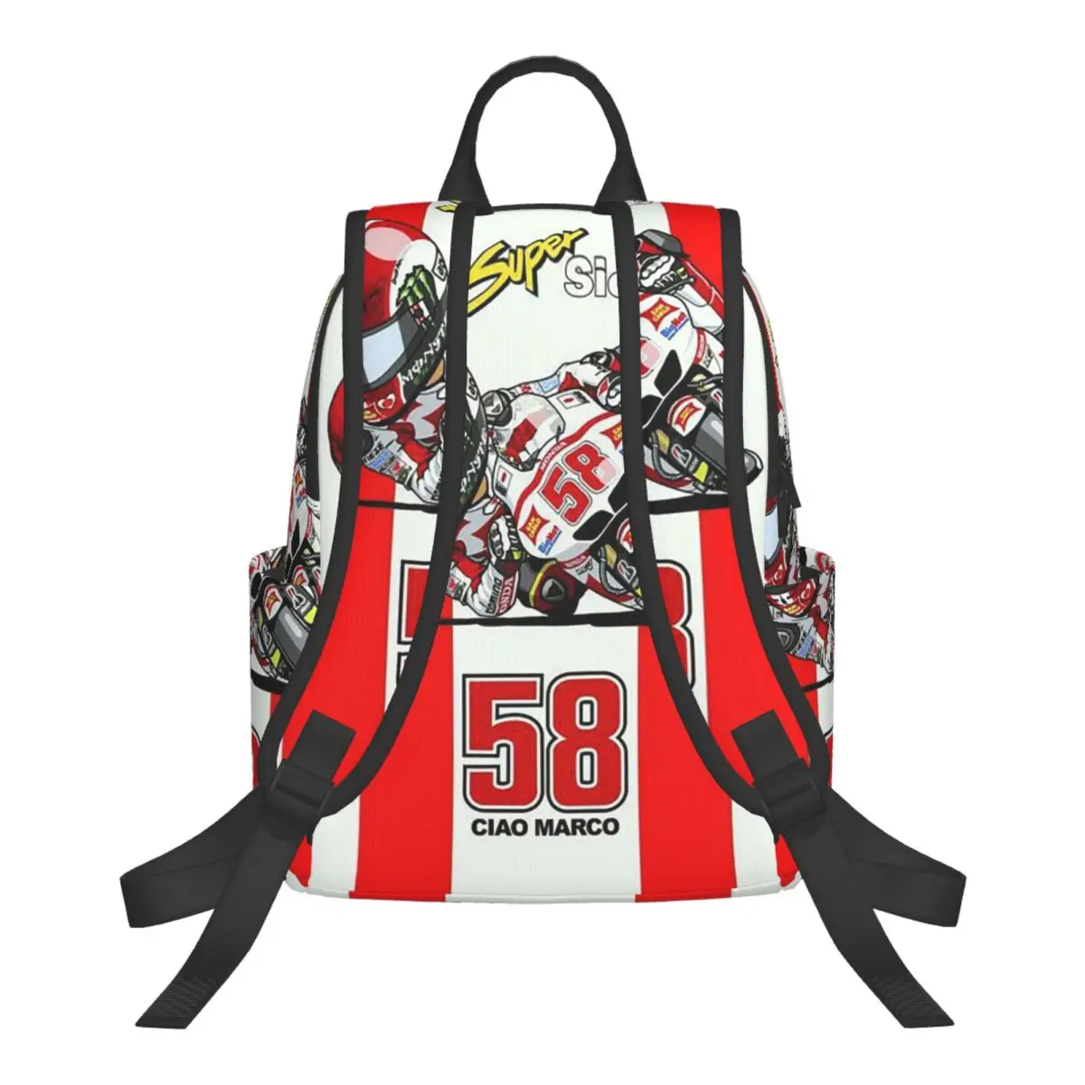Marco Simoncelli 58 Super Sic (2) Student Backpack School Bag Hiking Travel Daypack for Boys Girls Bookbag Shoulder Bags