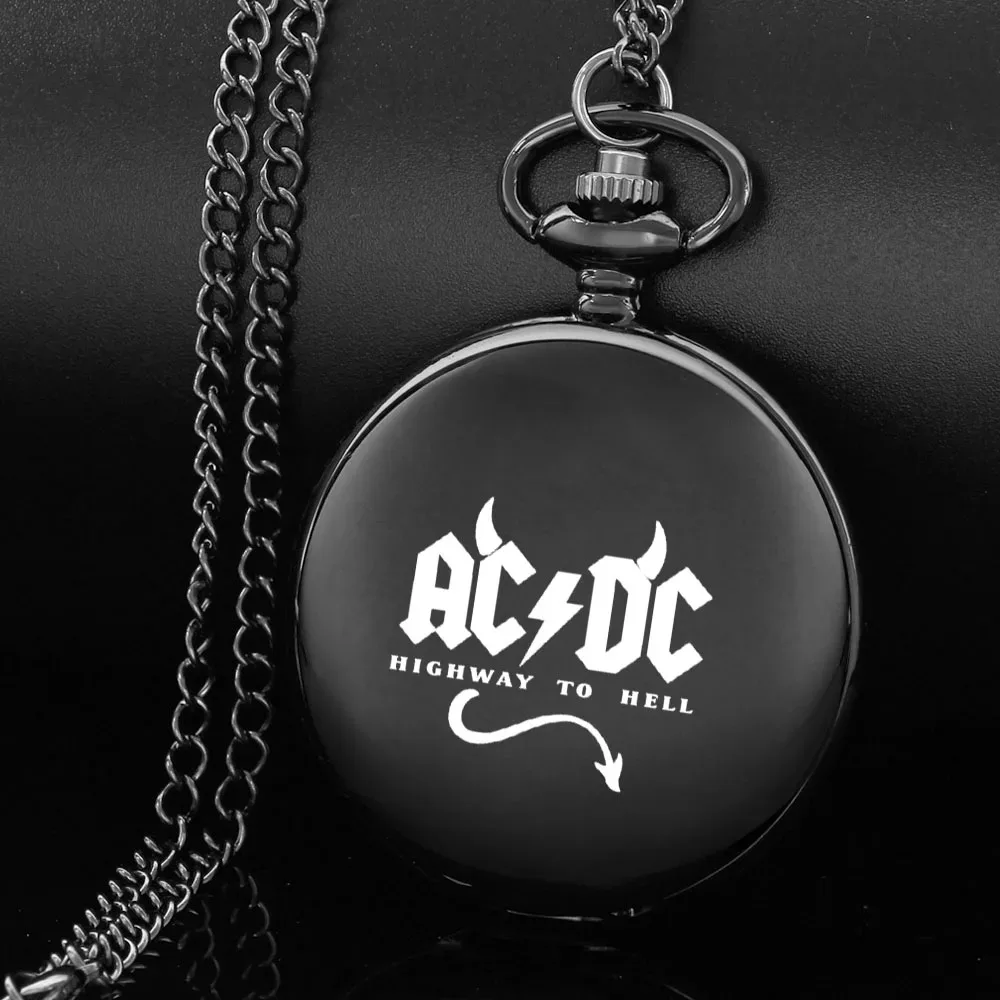 Vintage AC and DC Rock Band Engraved Unique Quartz Pocket Watch Necklace Clock Pendant Gift for Women Men Kids Reloj De Bolsillo