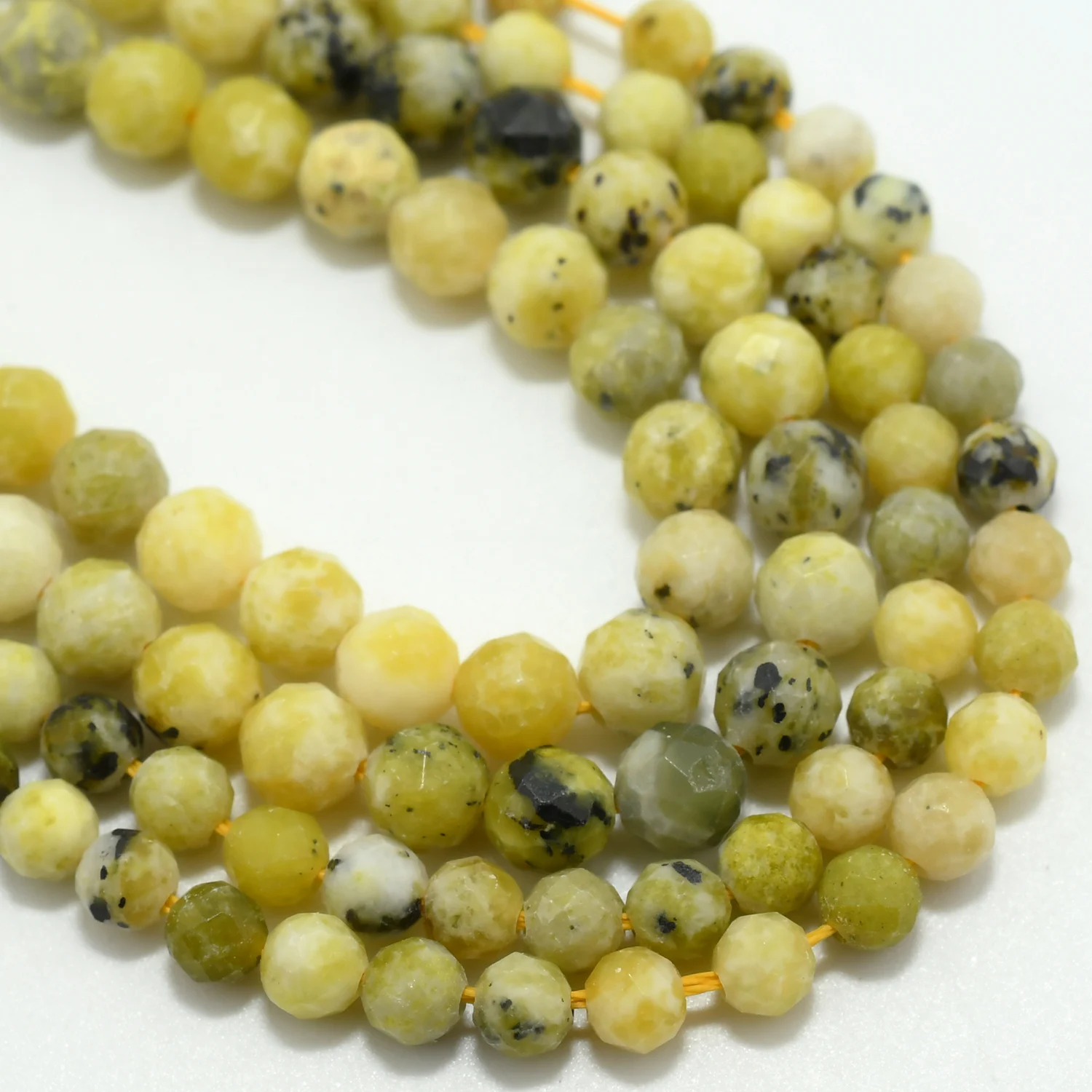 Natural Lizardite / Yellow Serpentine Faceted Round Beads 3.5mm/4.5mm