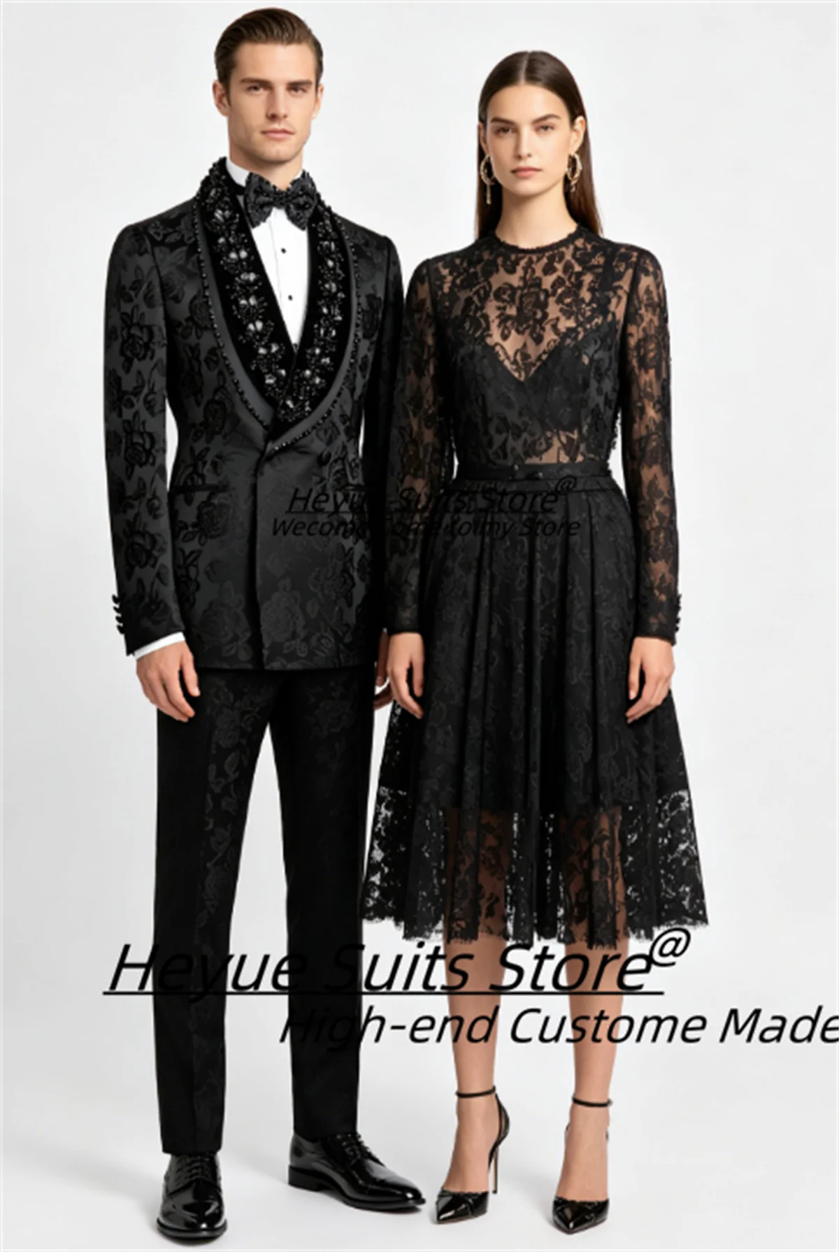 

Elegant Gorgeous Beaded Shawl Lapel Men Suits Customized Formal Groom Wedding Tuxedos Male Party Blazers 2 Pcs Sets Ropa Hombre