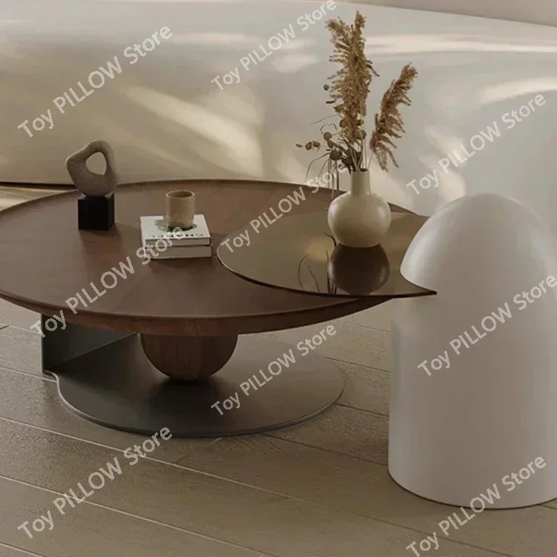 Italian coffee table luxury modern retro wooden living room  cabinet circular metal frame leg countertop center