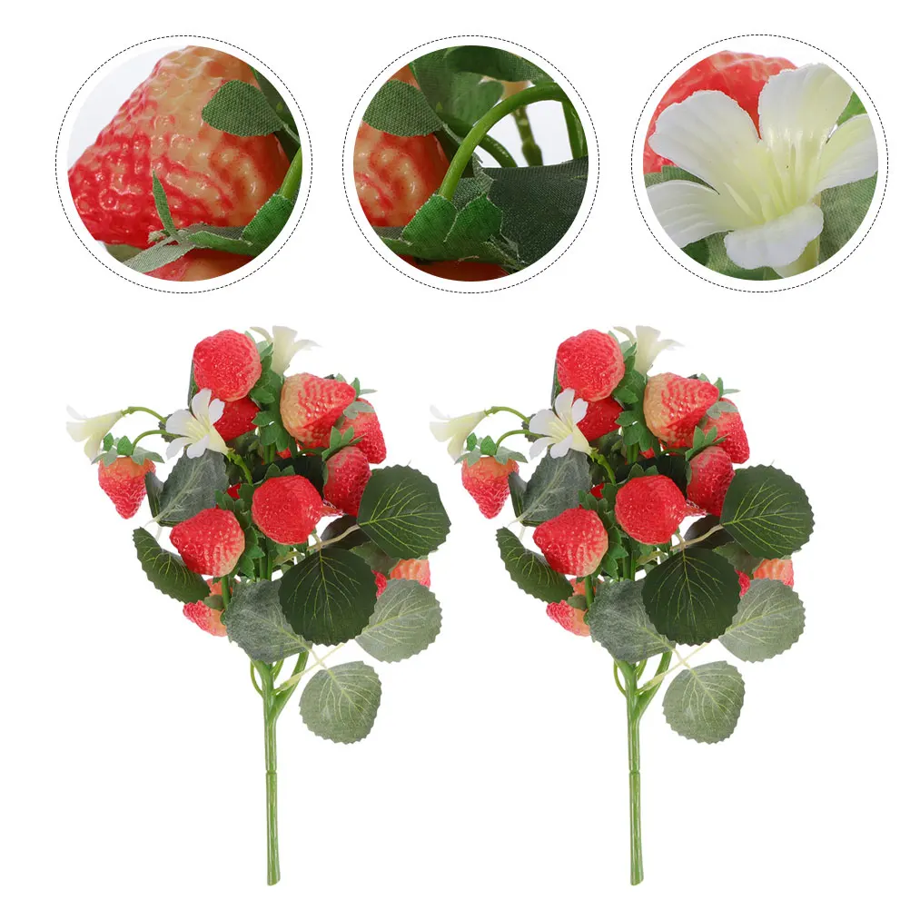 

3 Pcs Simulation Strawberry Bouquet Artificial Red Yellow Decorations PVC Strawberries Stems for Centerpieces Party Festival