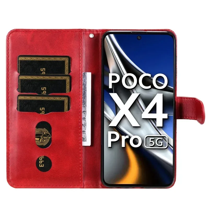 Dla Xiaomi Poco F6 Pro X 6 5G portfel skórzany futerał z klapką dla Poco 65 X6 F5 X5 X4 M6 M6 Pro X3 NFC M5 f5s F3 F4 F4 pokrowiec