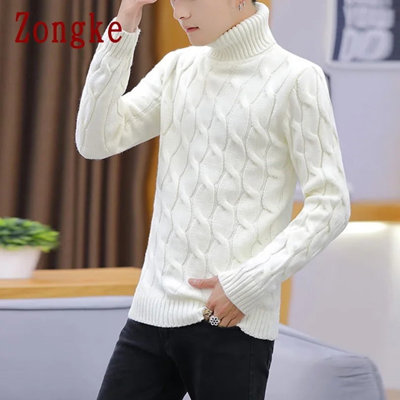 White Turtleneck Men Clothes Winter Sweater Men Coats Solid Striped Pullover Mens Turtleneck M-2XL 2023 New Arrivals