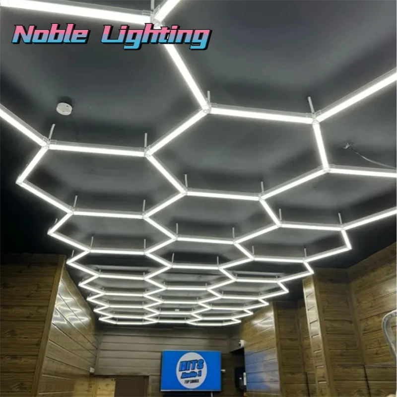 4x8M Garage Barbershop Gym Led Ceiling Light Hexagon Light 110V-240V Honeycomb Led Customized for Auto Car Detailing Workshop