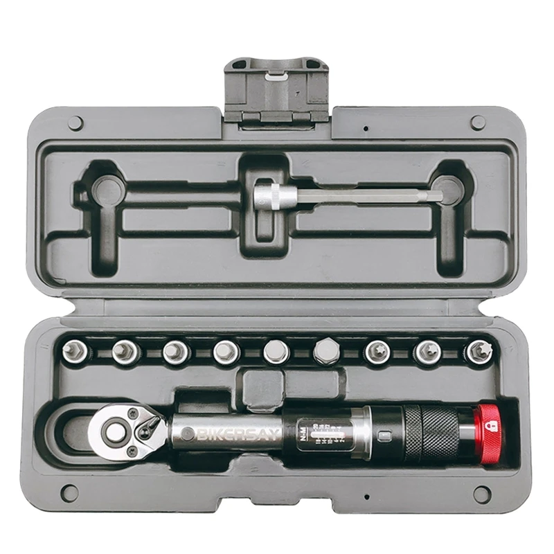 YY 1/4 Inch Drive Click Torque Wrench Set Adjustable Bike Preset Torque Wrench Bits Window Torque Value Display Durable