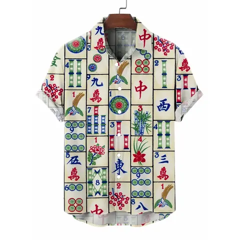 3d Pirnt Mahjong Puzzle Harajuku Men Women Shirts Streetwear New Designs Funny T-shirt Womens Clothes Lapel Buttons Blouse Tops