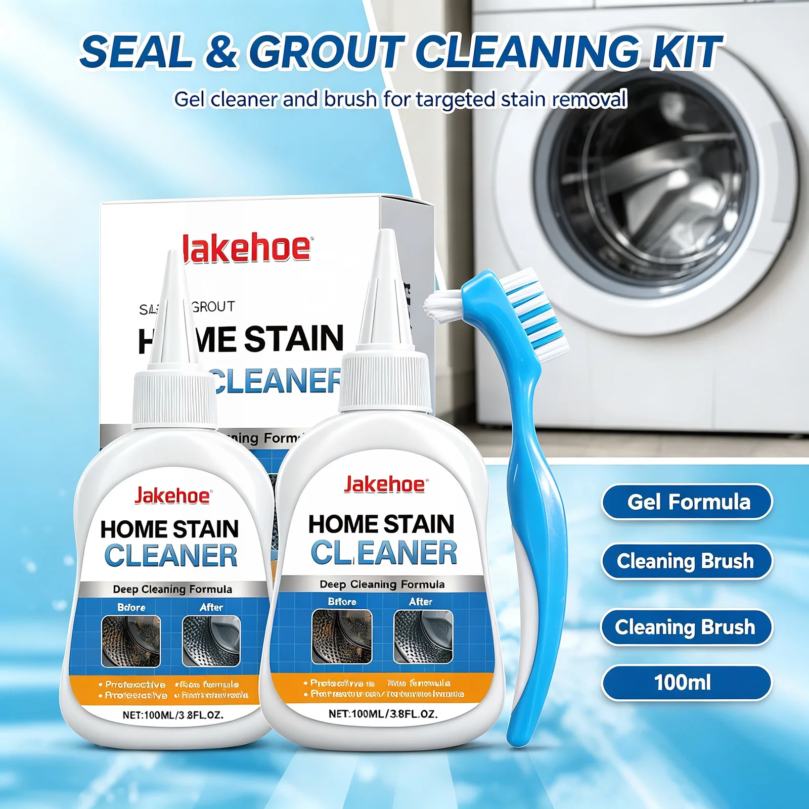 Mold Stain Remover Gel – Multipurpose Washing Machine Cleaner for Front Loader Rubber Seal, Bathroom Grout, Shower, Bathtub