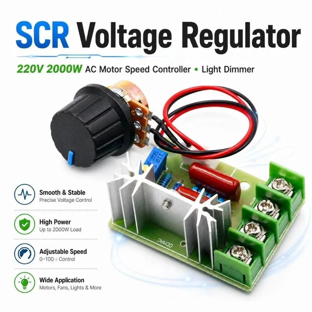 220V SCR Voltage Regulator with Remote Controller Thyristor Dimmer AC Motor Speed Controller 2000W External Light Dimmer Switch