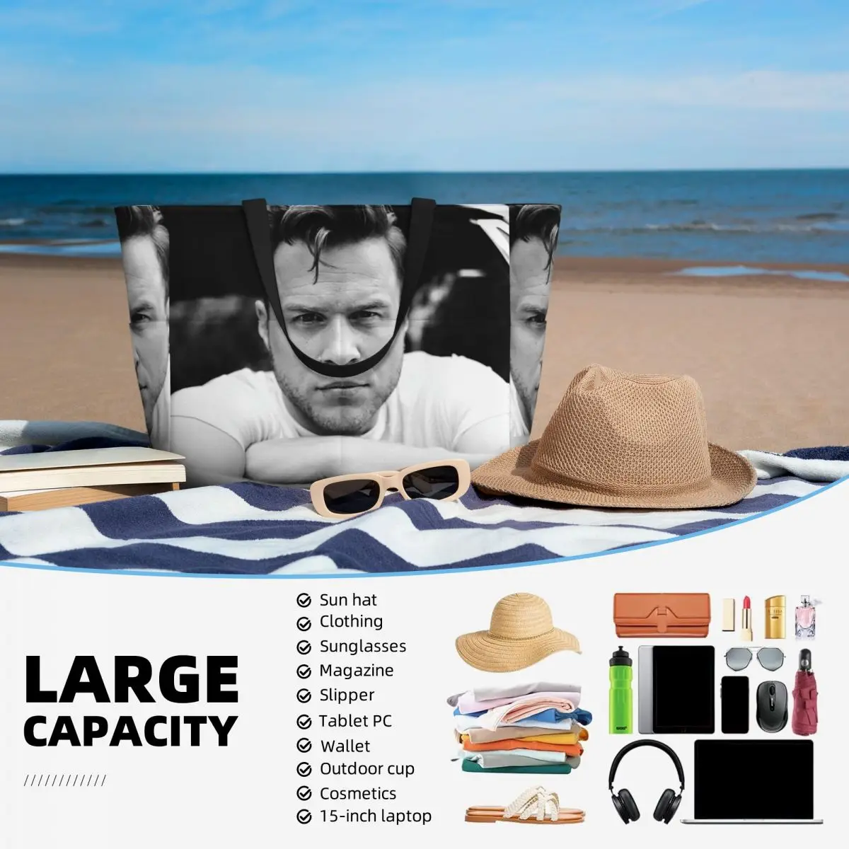 Olly Murs Strand-Einkaufstasche, Sport, Fitnessstudio, Yoga, Reisetasche, große Tragetasche, Damen-Reisetasche, Fitnesstasche