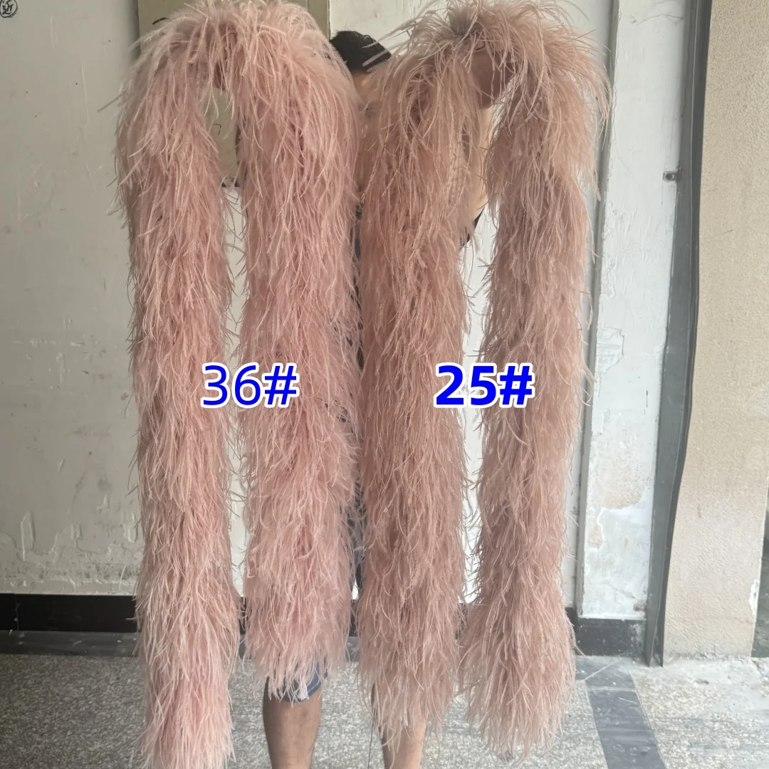 Customized 1-6Ply Colorful Ostrich Feather Boa 2 Meters Vintage Decoration Plumes Scarf for Wedding Dress Sewing Accessory Shawl