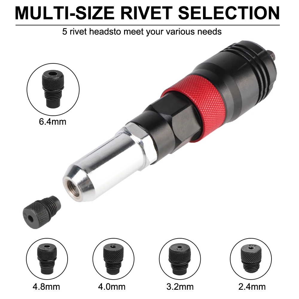 Electric Rivet Nut Tool Insert Nut Riveting Tool Adapter Home Cordless Kit Rivet Nut Gun Converter 2.4MM/3.2MM/4.0MM/4.8MM/6.4MM