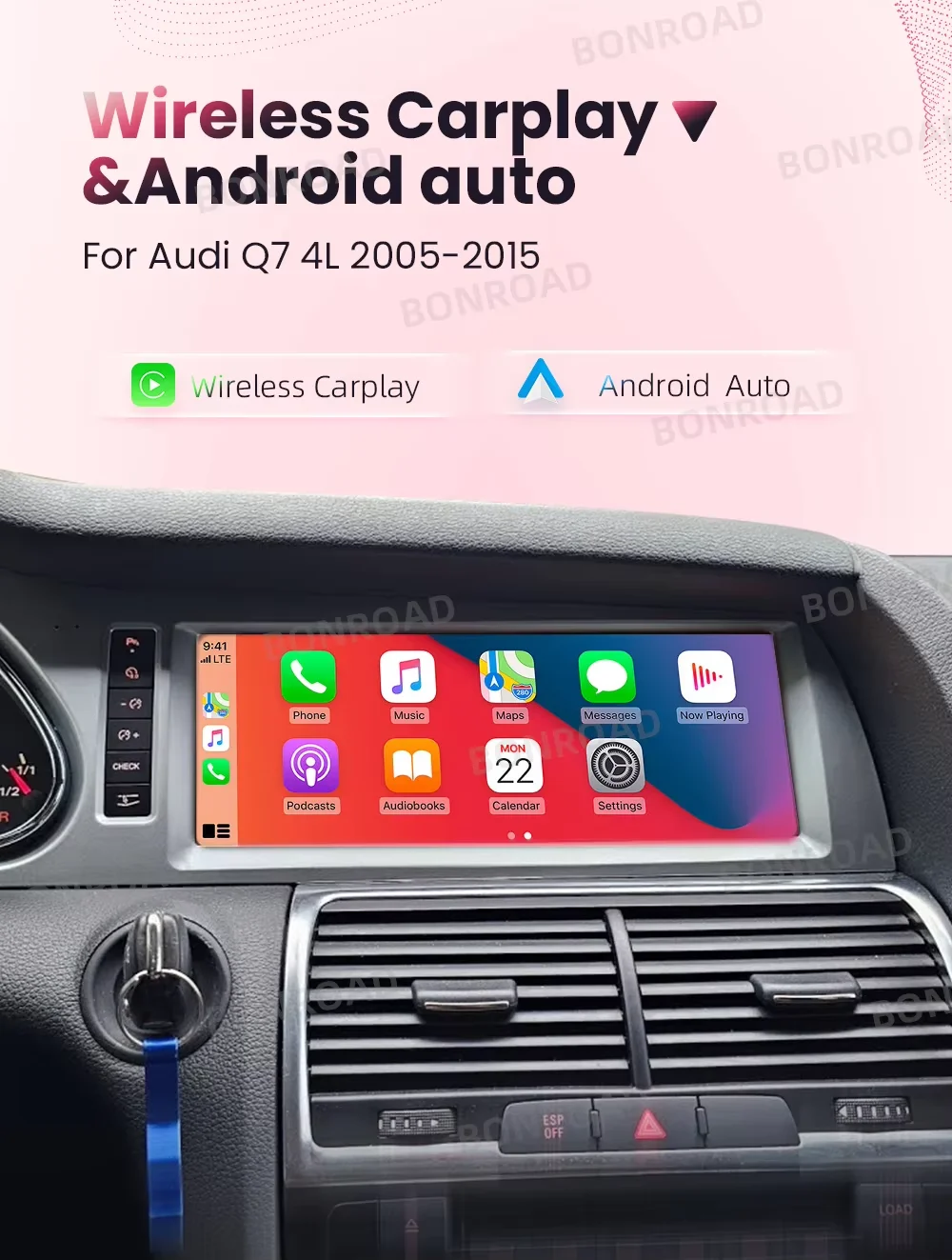 BONROAD Linux Touch Screen Wireless Carplay Car Radio Android Auto For Audi Q7 4L 2005-2015 GPS Navigation Multimedia Player