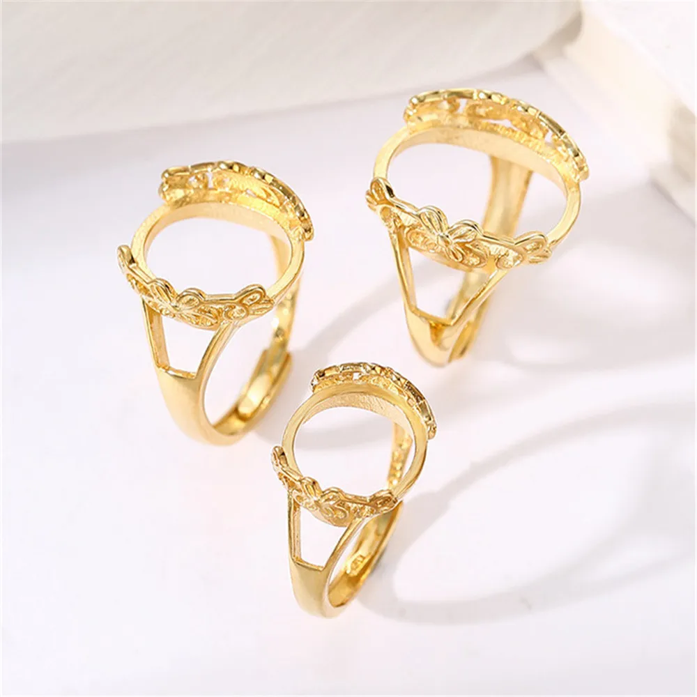 Ring Blank for 8x10mm/10x14mm/13x18mm/9x9mm/12x12mm Oval or Round Cabochons Yellow Gold Plated 925 Silver Adjustable Ring Base