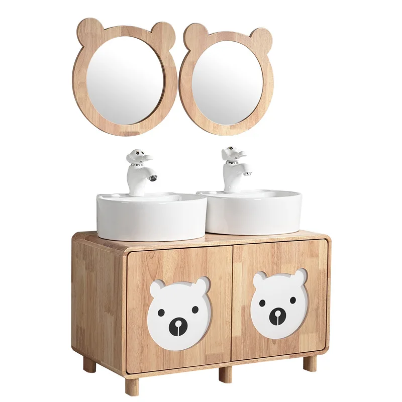 Yjq solid wood high and low small washbasin bathroom cabinet household children washbasin washbasin mother and child