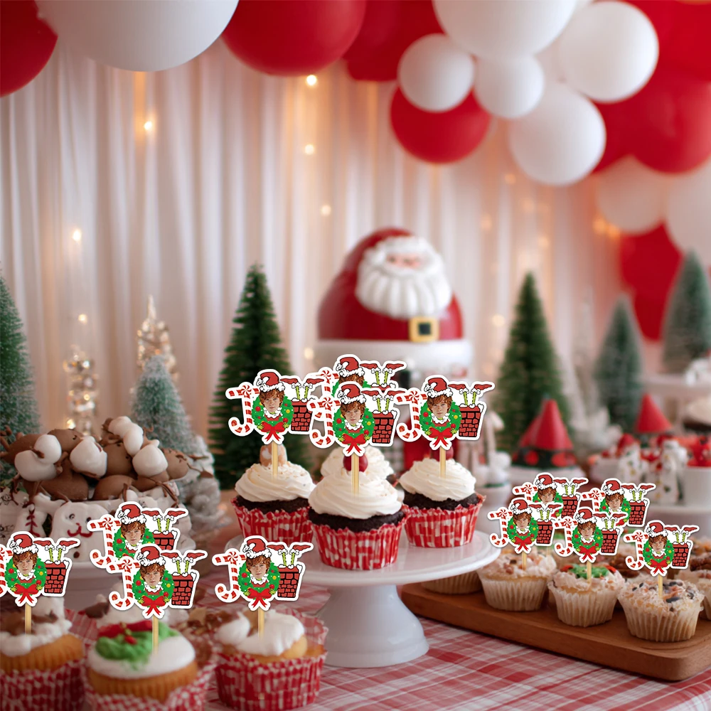 Maßgeschneiderte Weihnachtsfeier-Dekoration, JOY, süßes Gesicht, Foto, Cupcake-Dekoration, Plugin und Kekse, Snack, Geschenkaufkleber-Set