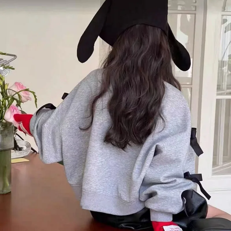 ربيع الخريف الطفل والفتيات القطن رمادي المحاصيل البلوز مع القوس مدرسة أطفال البلوز معطف أعلى الأطفال الزي البلوز 2-9 سنوات #4