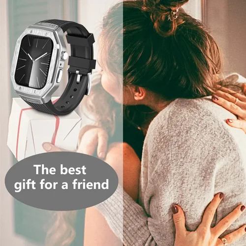 Imagen 2 del producto Kit de modificación de lujo, caja de Metal + correa de TPU, accesorios de repuesto compatibles con I Watch Series 9 8 7 45mm 6 5 4 Se 44mm