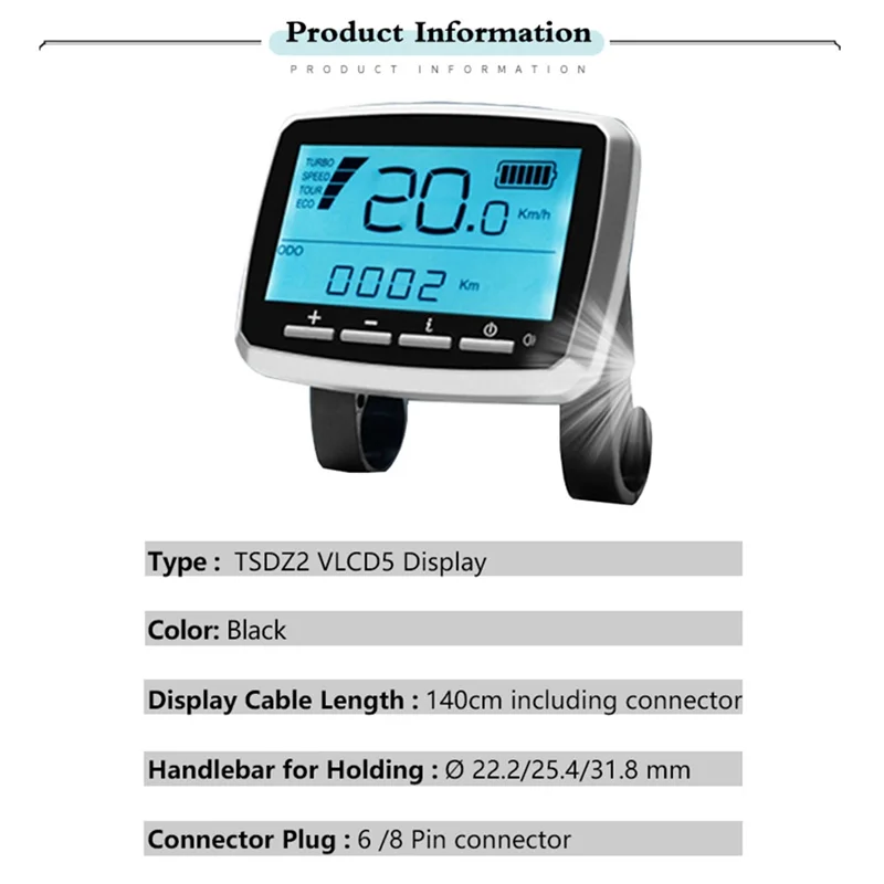 Электрический велосипед VLCD5 8-контактный дисплей с разъемом USB для TSDZ2 аксессуары для двигателя Mid Drive