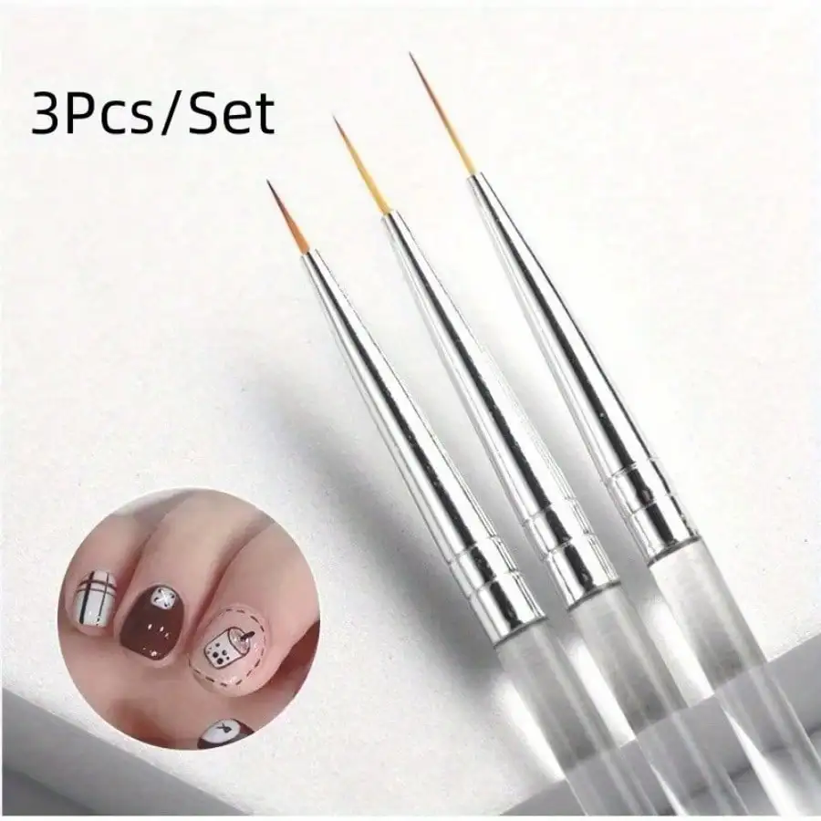 3pcs/Set Ultra-Thin Nail Liner Brush UV Gel 3D Tips French Stripe Drawing Pen With Acrylic Handle Women Girls DIY Manicure Tools