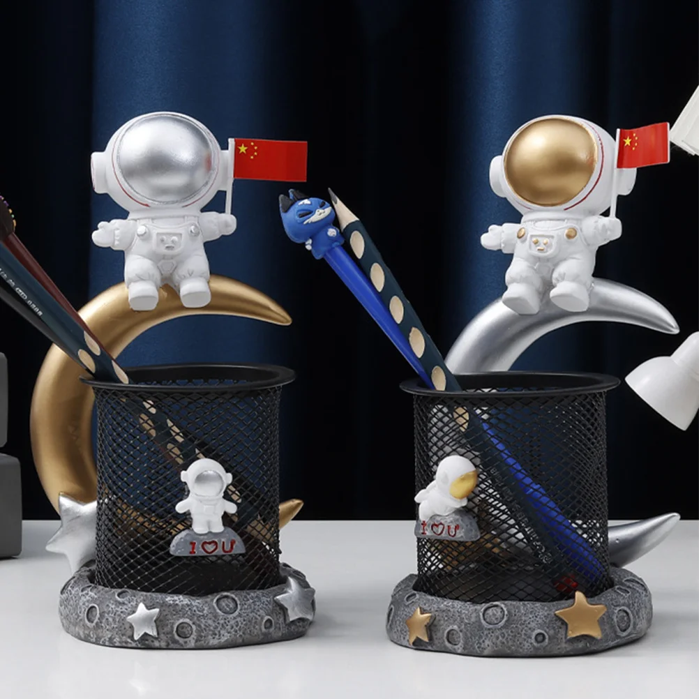 حامل أقلام رائد الفضاء من الراتنج منظم سطح المكتب للأقلام والفرش وأدوات المكياج وديكور الطاولة وحاوية أقلام الرصاص المكتبية