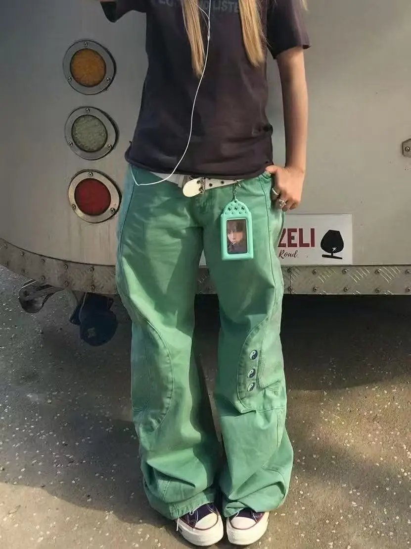 Autumn Winter Women's Baggy Jean Denim Cargo Pants Cleanfit Y2K Japanese Harajuku Jean Punk American Retro Tide 2000s Design