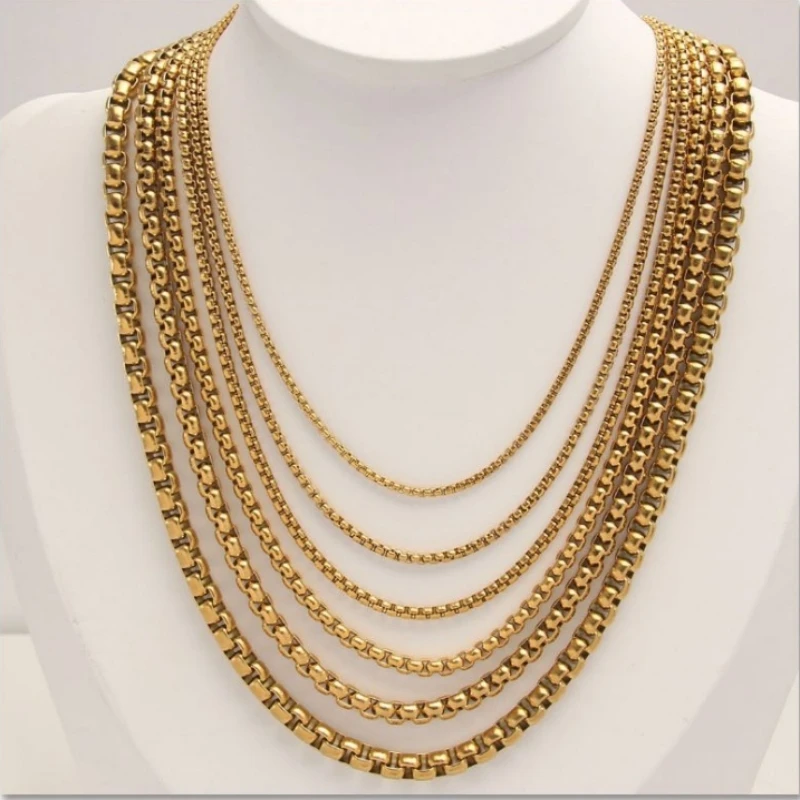 HNSP Stainless Steel Round Box Link Chain Necklace For Men Barrel Chain Toscano Minimalist Style Jewelry Accessories