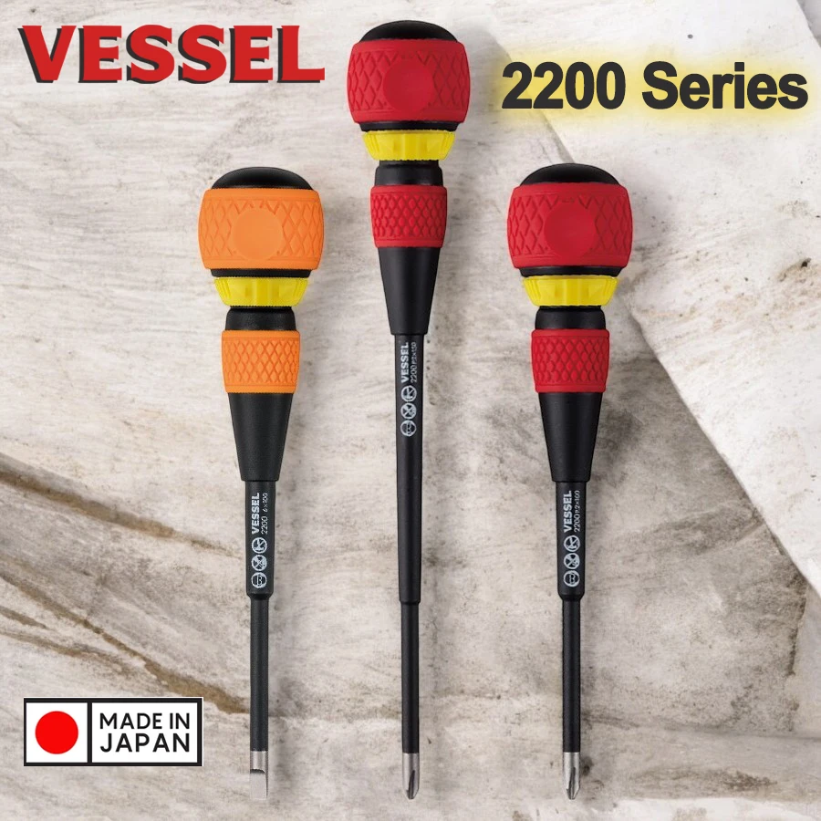 

Japan VESSEL Ball Ratchet Grip Screwdriver Suitable for Phillips and Slotted Screws for Electrician Repair NO.2200 Series