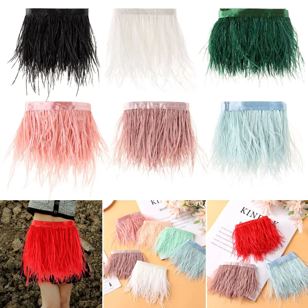 Women's Fashion Feathers Ribbon Crafts Accessories 8-10 CM Wide 1 Meter Long Ostrich Feathers Trim Plumes Ribbon Selvage