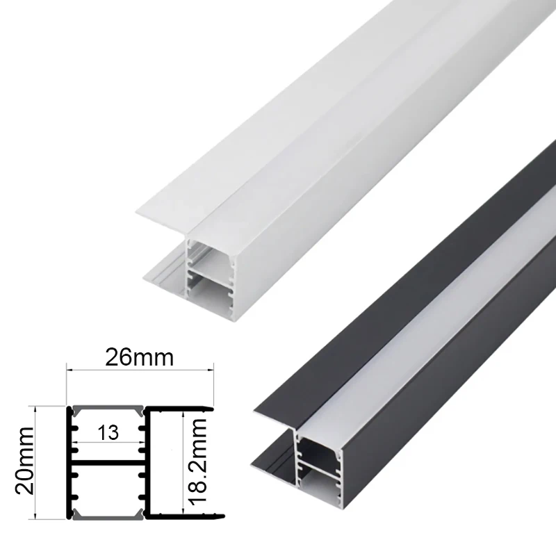 18mm Wooden Panel Up Down Aluminum Profile Embedded Led Cabinet Light Bookcase Wardrobe Showcase Linear Hard Bar Strip Light