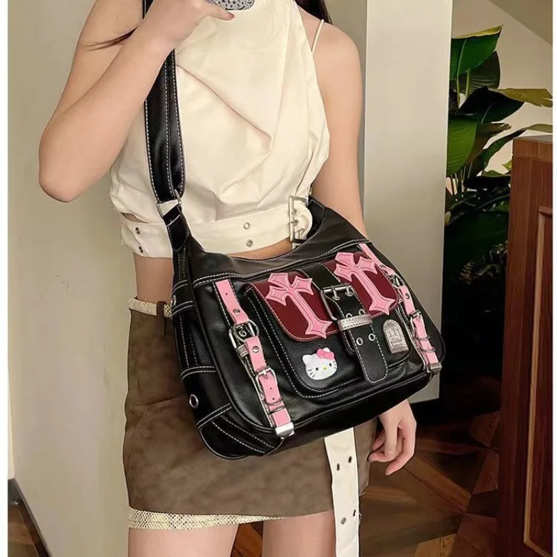 Kawaii Hello Kitty Y2K Vintage Trend Crossbody Tassen Roze Gothic Punk Stijl Schoudertas Hot Girl Accessoires Opslag Handtas