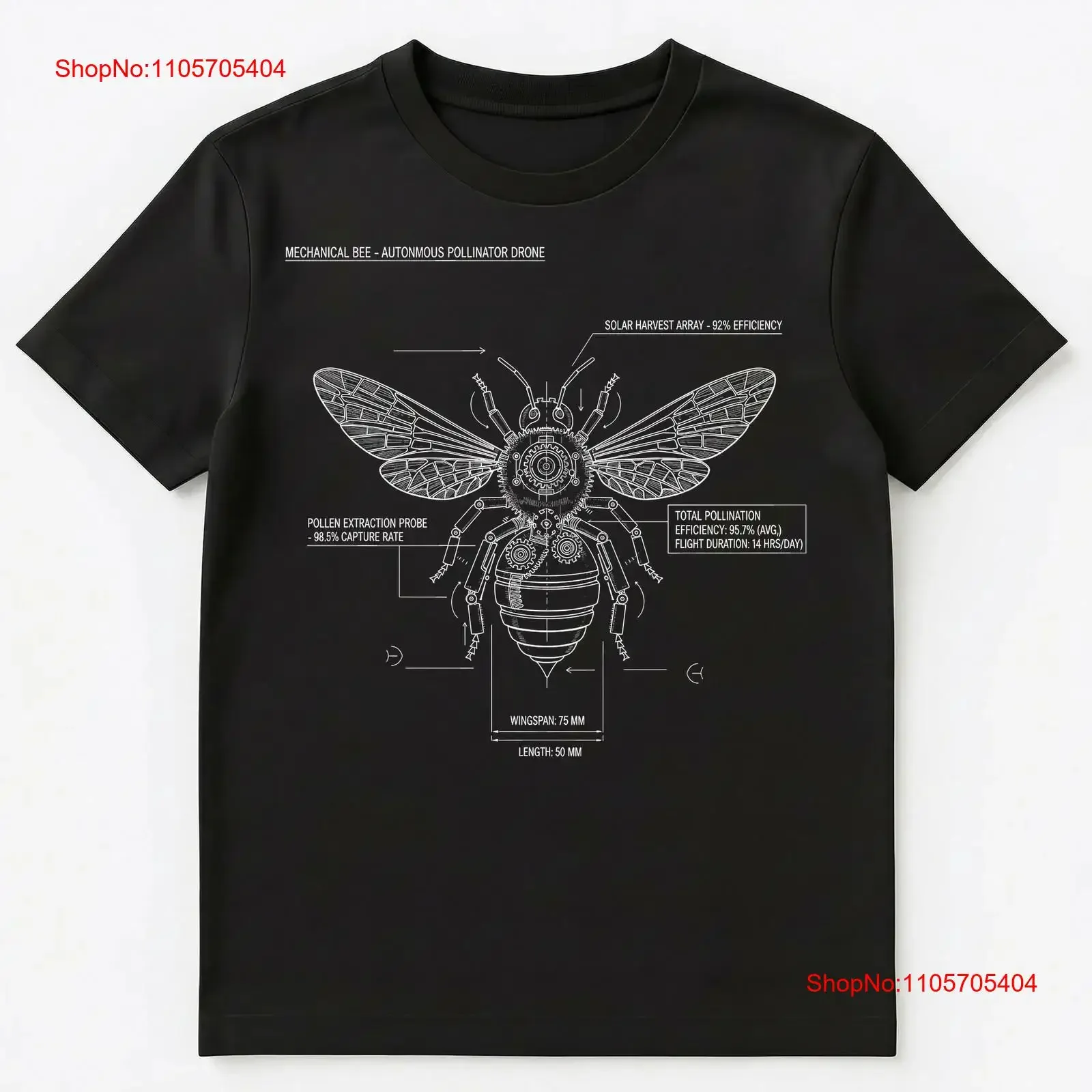 Robotics Engineer Mechanical Bee Drone Blueprint Science T Shirt long or short sleeves vintage Washed homme Stylish Slightly