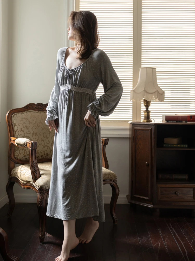 

Belamimi женская сексуальная ночная рубашка во французском стиле с накладкой на грудь, удобная модальная хлопковая пижама с длинными рукавами для домашней одежды