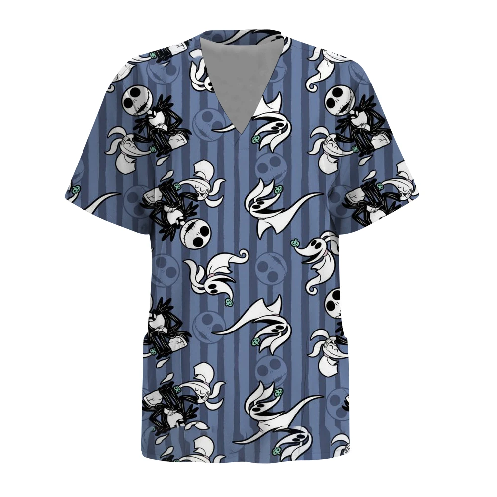 Damska bluzka pielęgniarska Disney Miasteczko Halloween Moda damska Casualowa bluzka z nadrukiem Strój roboczy ochronny Odzież medyczna