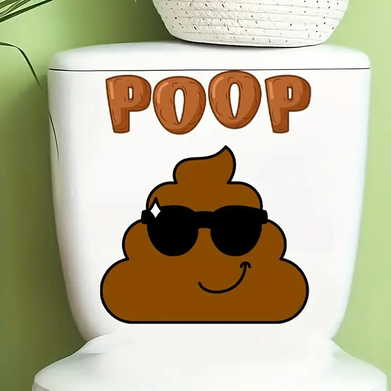 Funny POOP Toilet Sticker with Fashion Glasses - Easy-to-Apply, Removable PVC Wall Decal, for Bathroom and Decoration,