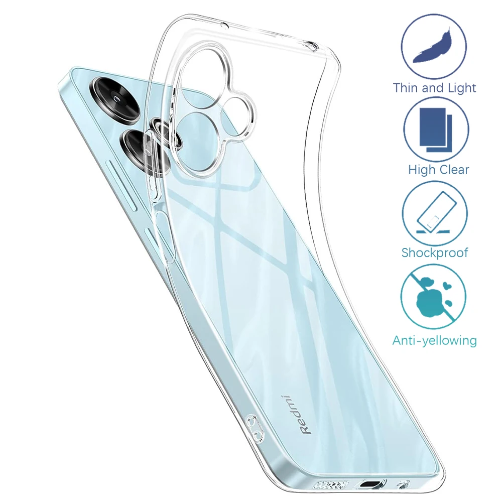 Transparent Silicone Soft Case For Xiaomi Redmi Note 13 12 11 11S 11T Pro Plus Pro+ 12C 13C 4G 5G Clear Ultra Thin Cover Shell