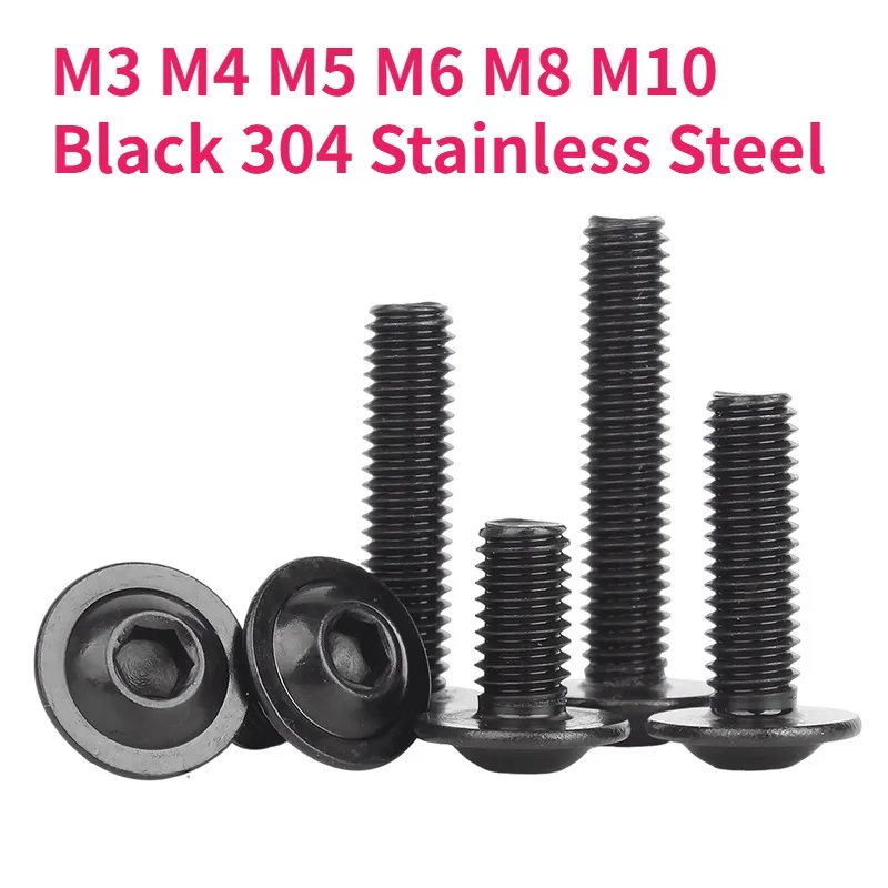 M3 M4 M5 M6 M8 M10 Black 304 Stainless Steel Flange Button Head Screws With Washer Collar Hex Hexagon Socket Allen Round Bolt