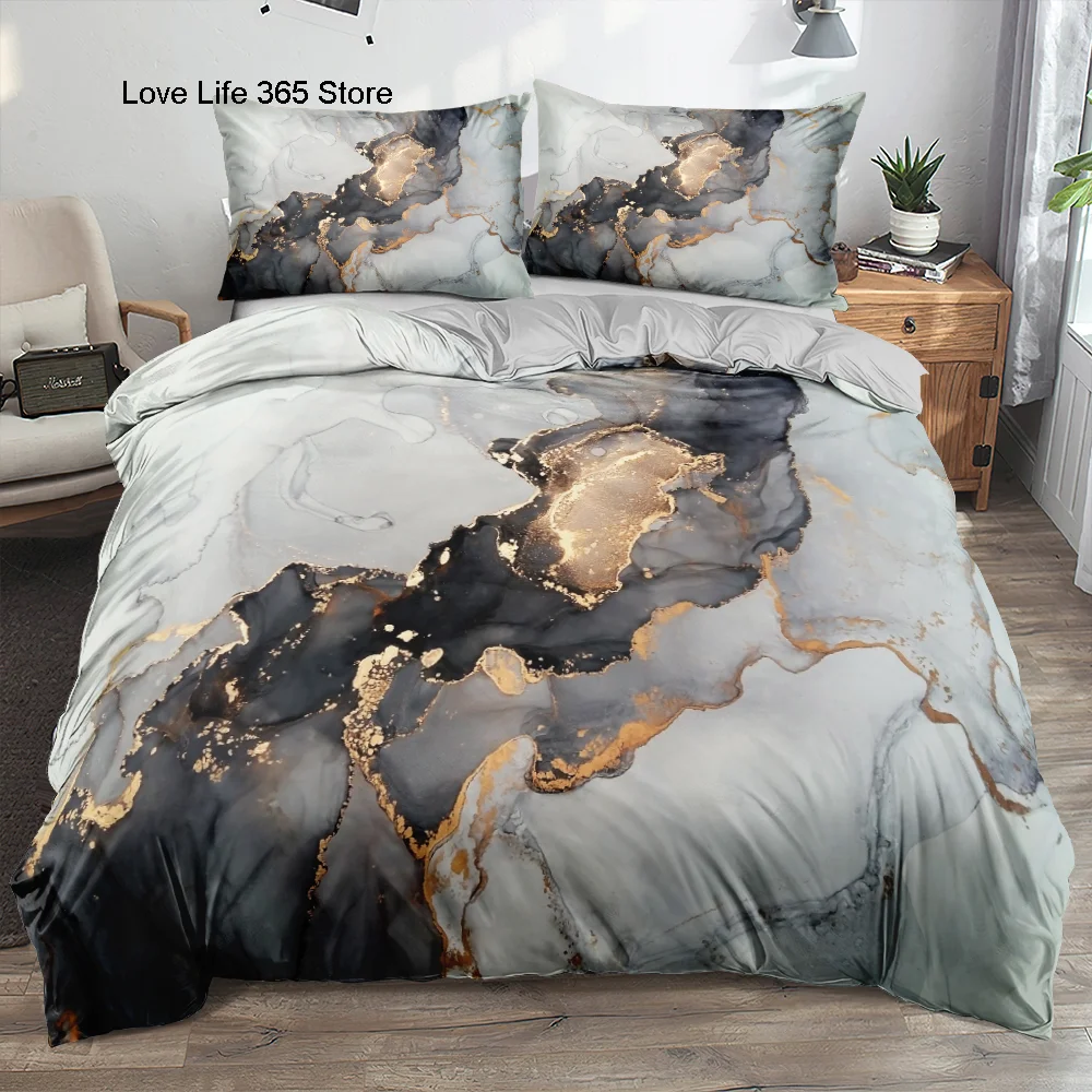 Classic 3D Marble Quilt Cover Set Bedding Sets Comforter Covers Pillowcases 3-Piece Duvet Cover Linens Bed 140x200 Bedspreads