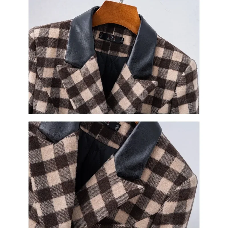 Blazer décontracté à manches longues pour femmes, veste femme, manteau femme, triple boutonnage, vêtements de travail, rose, abricot, vert, plaid, automne, hiver