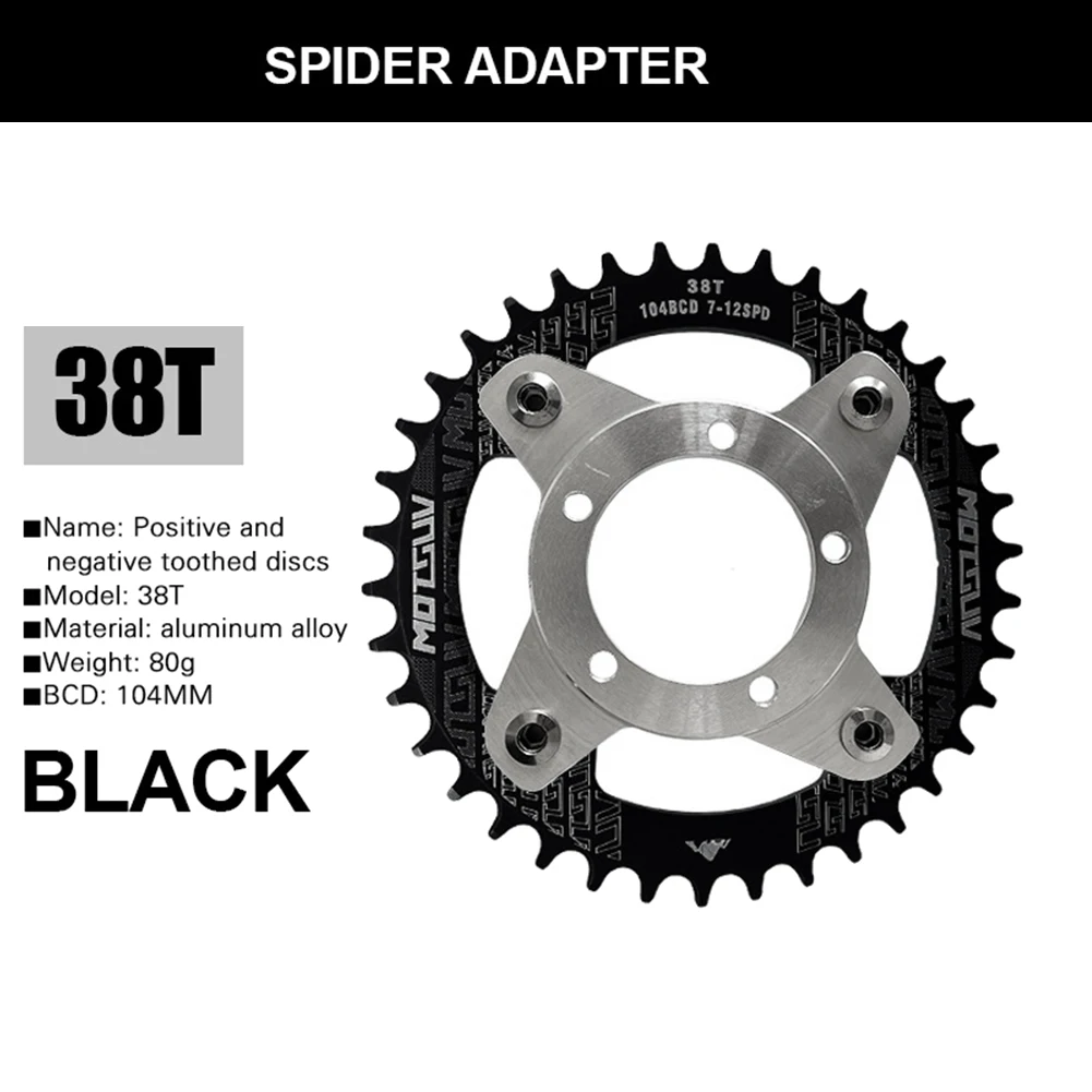 MOTSUV E-Bike Crankset 104BCD 38T Chainring Adapter Kit for Bafang Mid Drive Motor BBS01 BBS02 Bicycle Conversions Parts Black